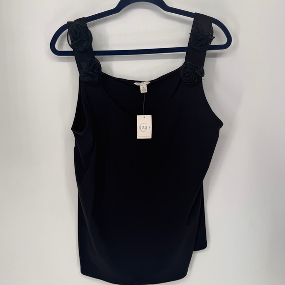 Cato Tops - Cato Rosette Tank Top Womens XL Black New Floral Applique Scoop Neck Sleeveless